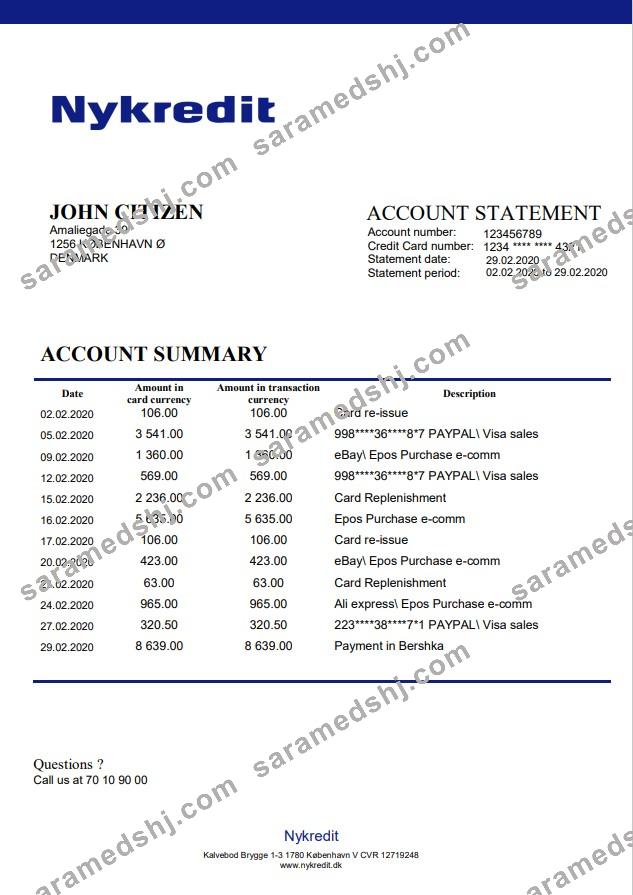 Denmark Nykredit bank statement